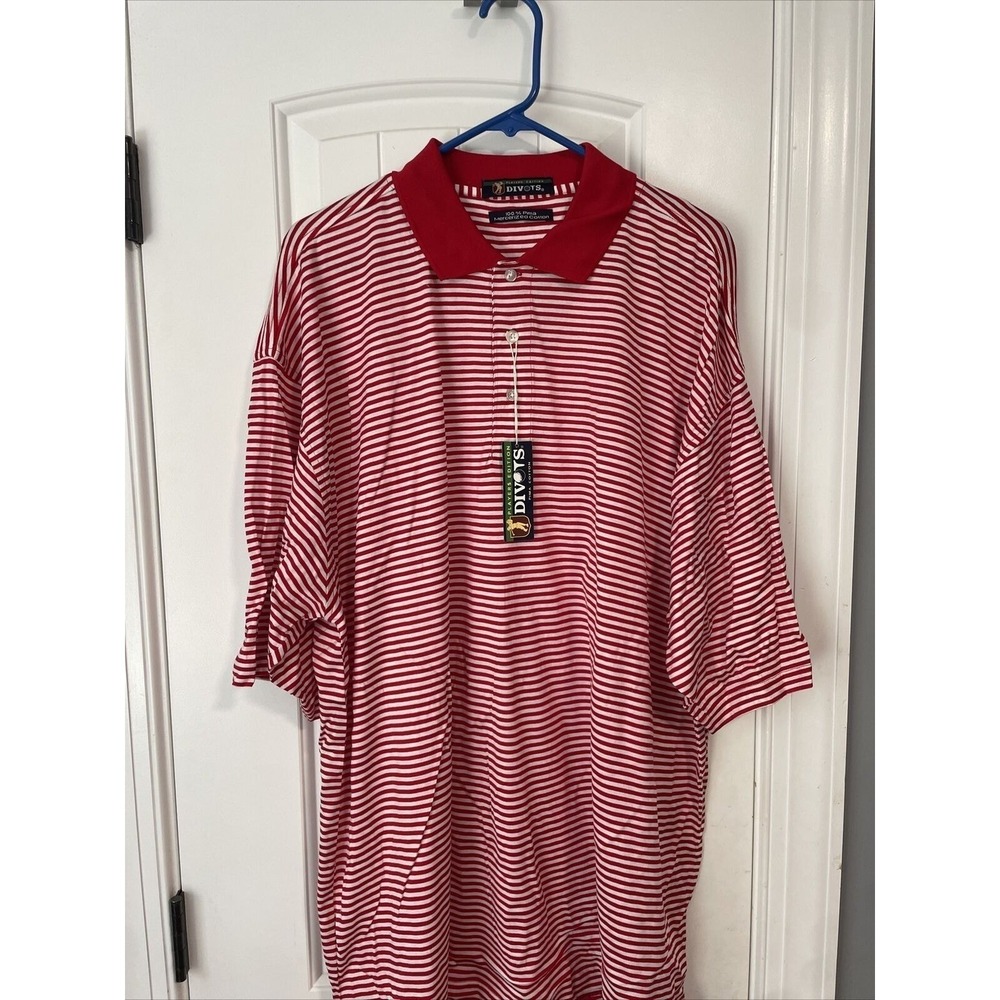 DIVOTS Polo Shirt GOLF Players Edition RED & WHITE Stripe 100% PIMA Men XXL New!